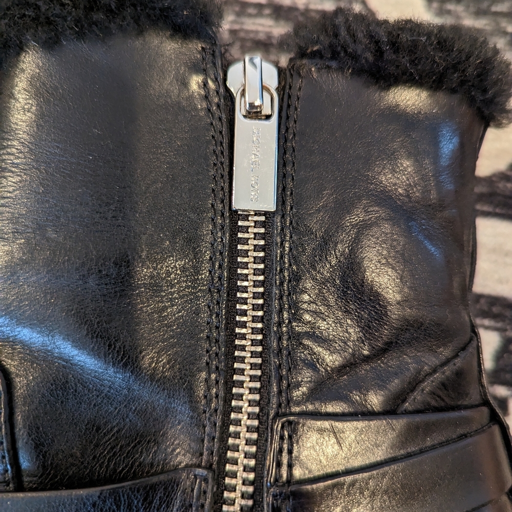 MICHAEL KORS Black Leather Booties Size 9 Side zip‎ ; side buckle - Picture 9 of 12